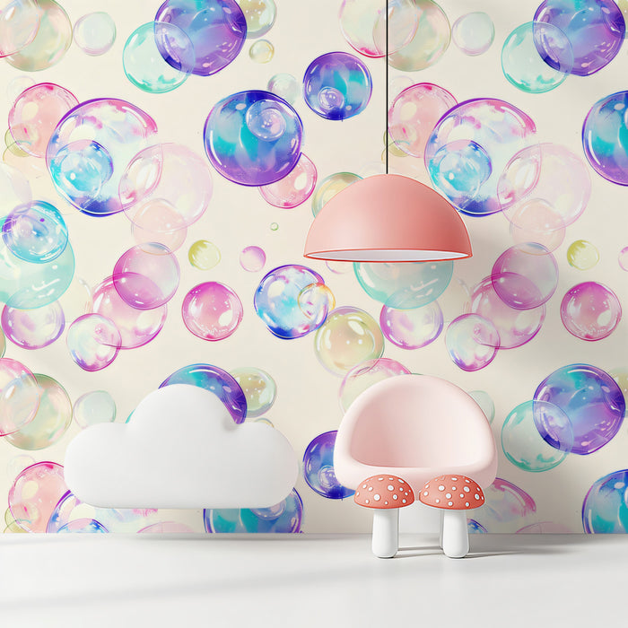 Soft Pastel Bubble Pattern Mural Wallpaper | Creamy White