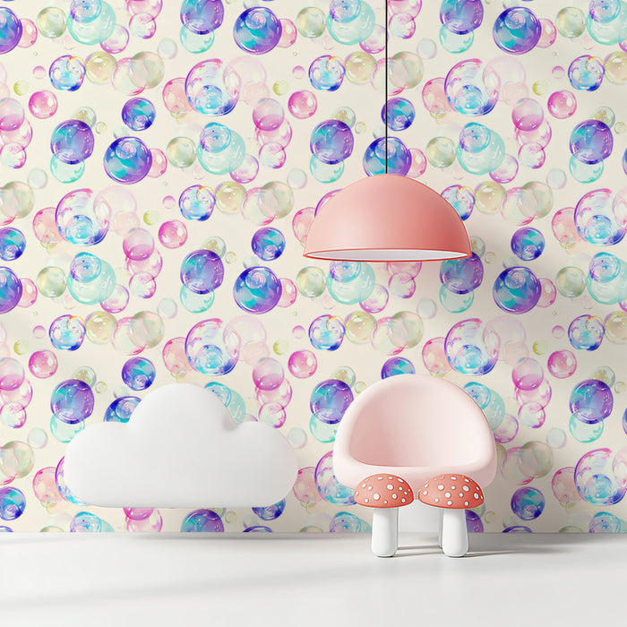 Lively Pastel Bubble Pattern Mural Wallpaper | Creamy White
