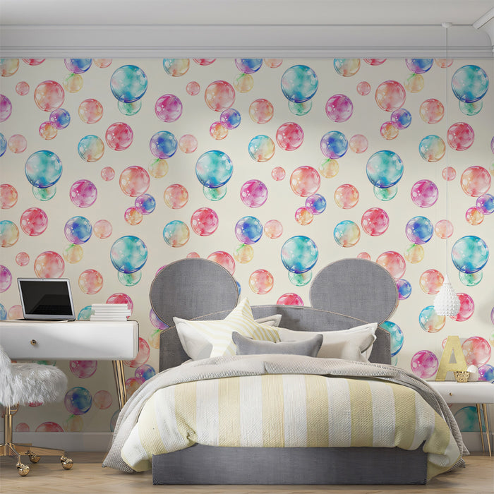 Gentle watercolor Bubble Pattern Mural Wallpaper | Creamy White