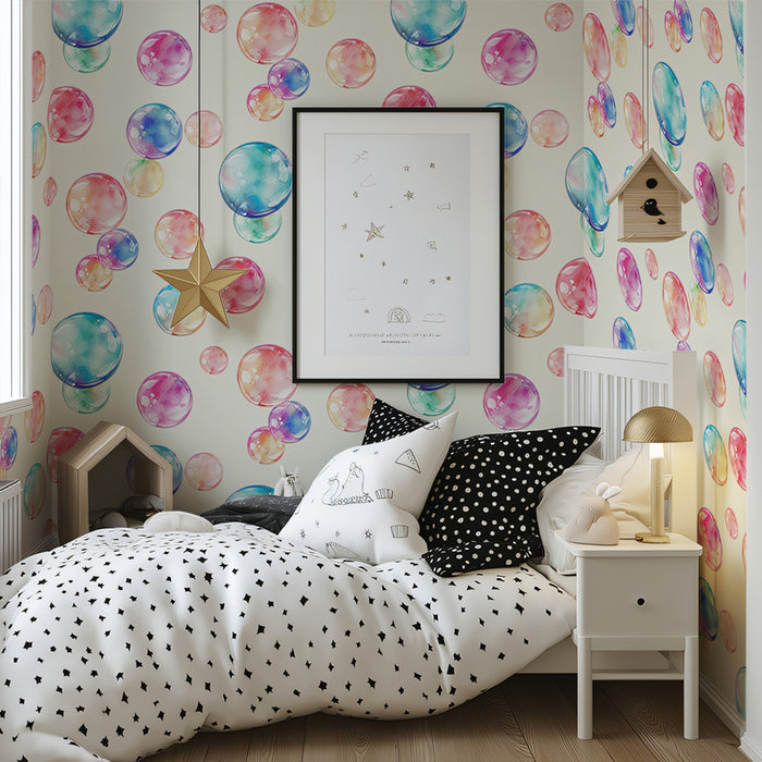 Gentle watercolor Bubble Pattern Mural Wallpaper | Creamy White