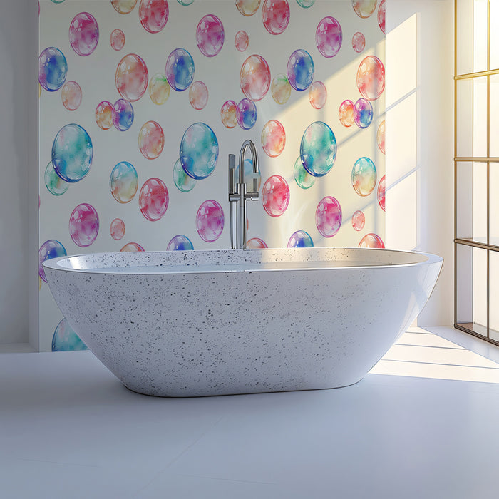 Spaced Watercolor Bubble Pattern Mural Wallpaper | Creamy White