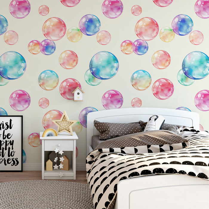 Spaced Watercolor Bubble Pattern Mural Wallpaper | Creamy White