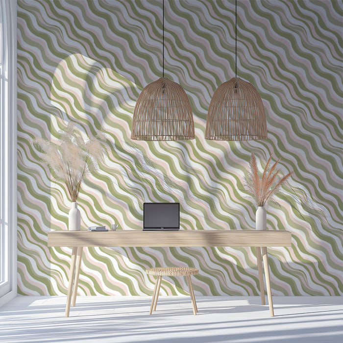 Subtle Wavy Line Mural Wallpaper | Diagonal & Textured