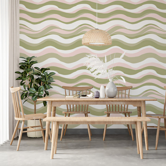 Hand-Drawn Horizontal Wave Mural Wallpaper | Pastel Tones