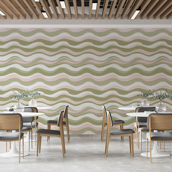 Hand-Drawn Horizontal Wave Mural Wallpaper | Pastel Tones