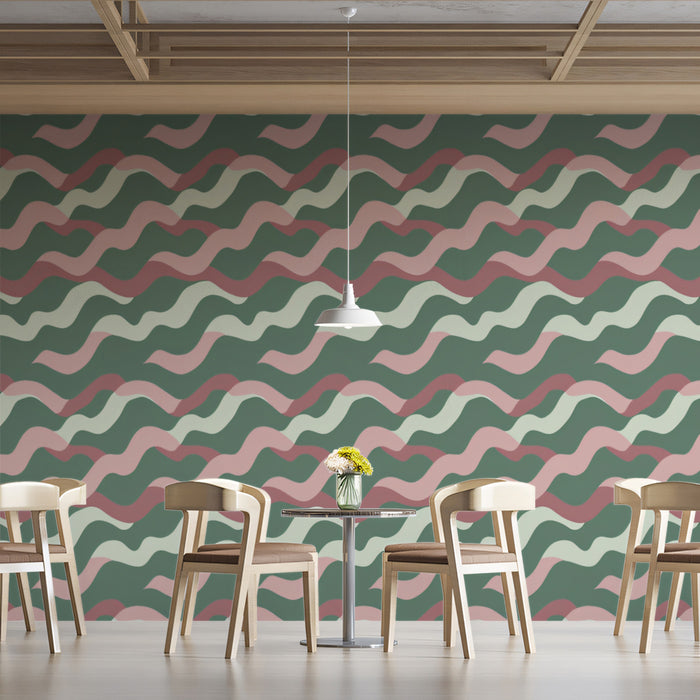Retro Wavy Stripe Mural Wallpaper | Diagonal & Earthy