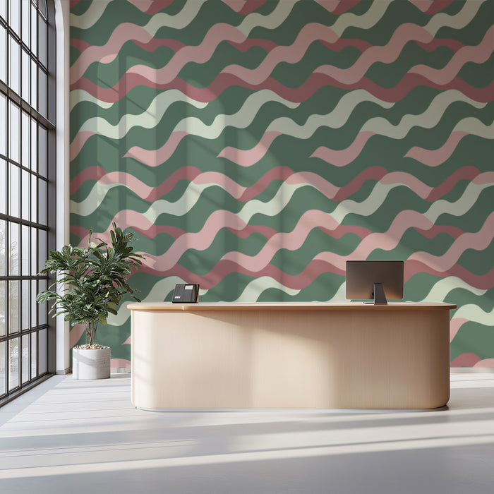 Retro Wavy Stripe Mural Wallpaper | Diagonal & Earthy