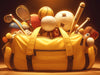 Sports Equipment Mural Wallpaper in Bedroom | Various Colors (Yellow, Brown, Orange, etc.) of Sports