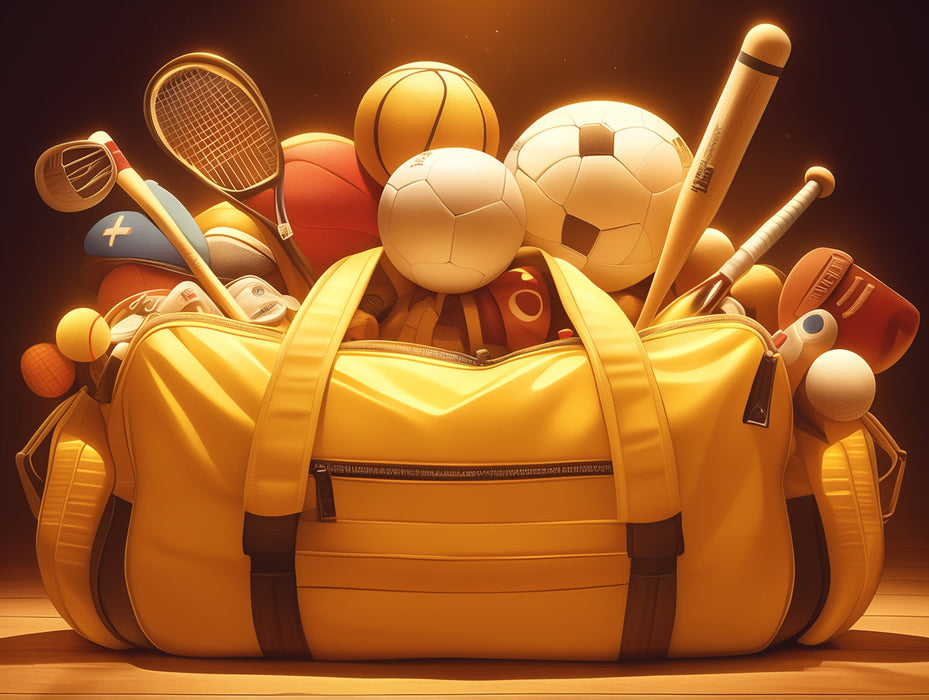 Sports Equipment Mural Wallpaper in Bedroom | Various Colors (Yellow, Brown, Orange, etc.) of Sports