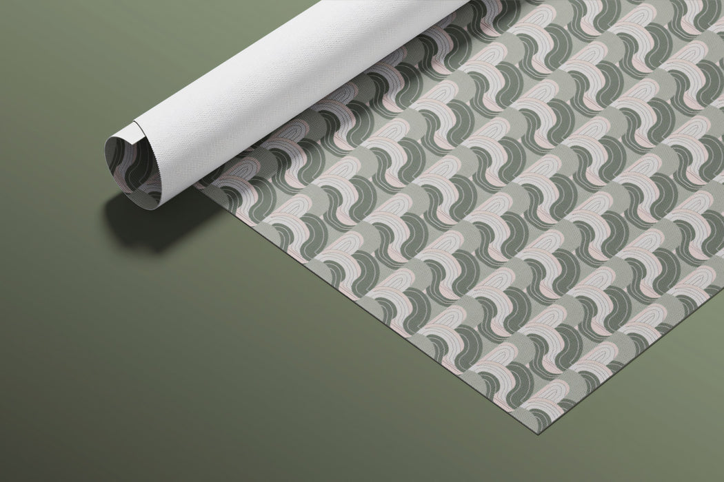Interlocking Crescent Pattern Mural Wallpaper | Gray & Blush