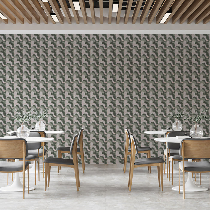 Interlocking Crescent Pattern Mural Wallpaper | Gray & Blush