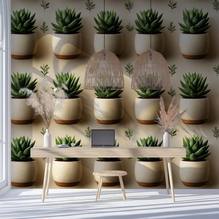 Realistic Succulent Plant Mural Wallpaper | Modern & Organic