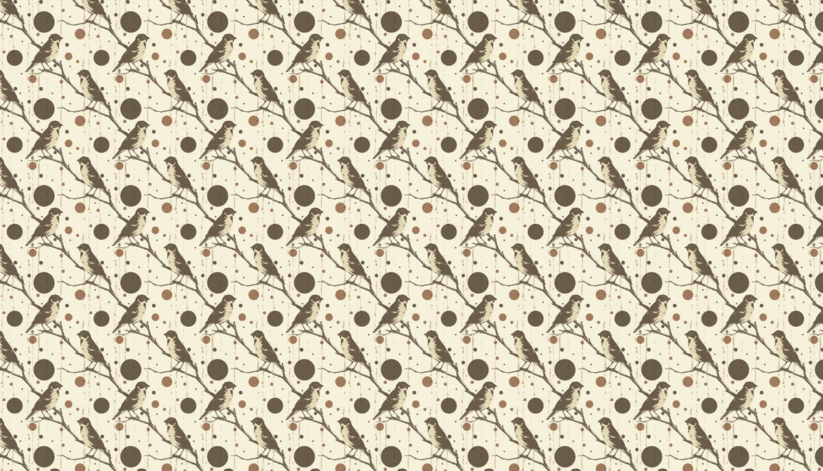 Rustic Bird & Circle Mural Wallpaper | Earthy Tones