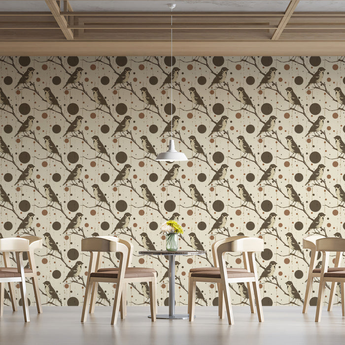 Rustic Bird & Circle Mural Wallpaper | Earthy Tones