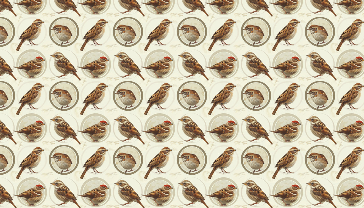 Rustic Sparrow Pattern Mural Wallpaper | Earthy Tones