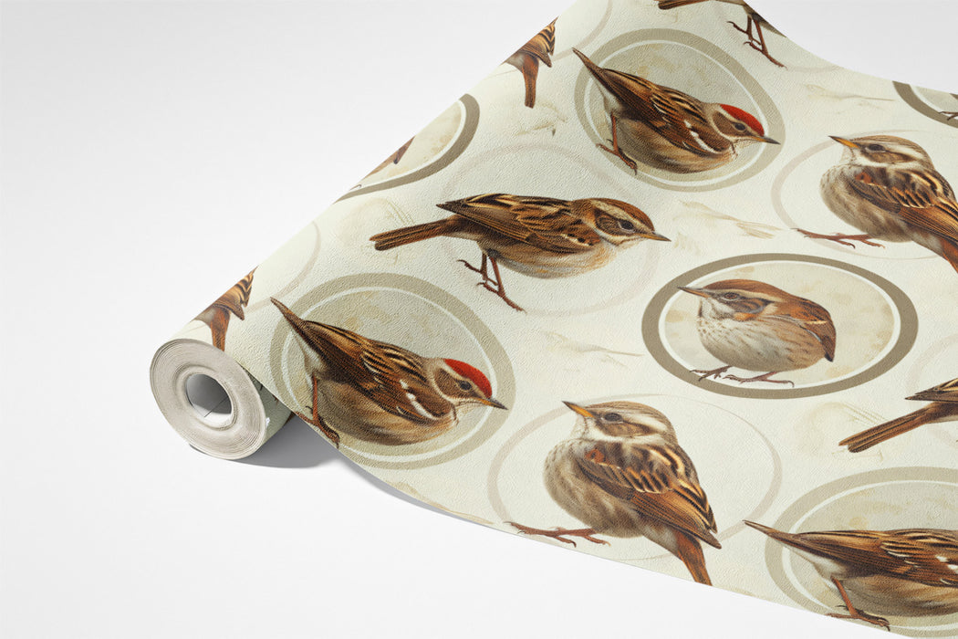 Rustic Sparrow Pattern Mural Wallpaper | Earthy Tones
