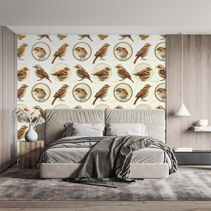 Rustic Sparrow Pattern Mural Wallpaper | Earthy Tones