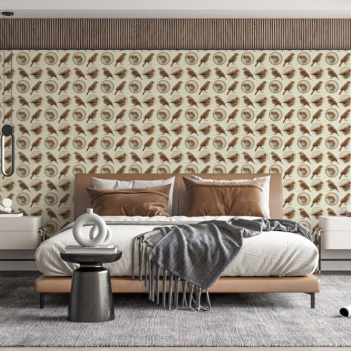 Ornate Bird Medallion Mural Wallpaper | Classic & Detailed