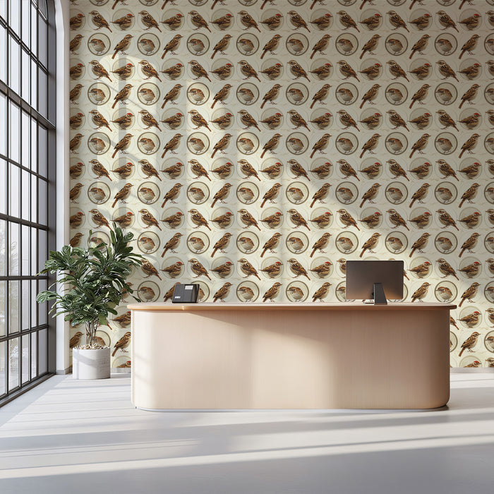Ornate Bird Medallion Mural Wallpaper | Classic & Detailed