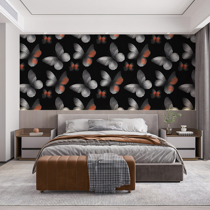 High-Contrast Butterfly Mural Wallpaper | Black & White