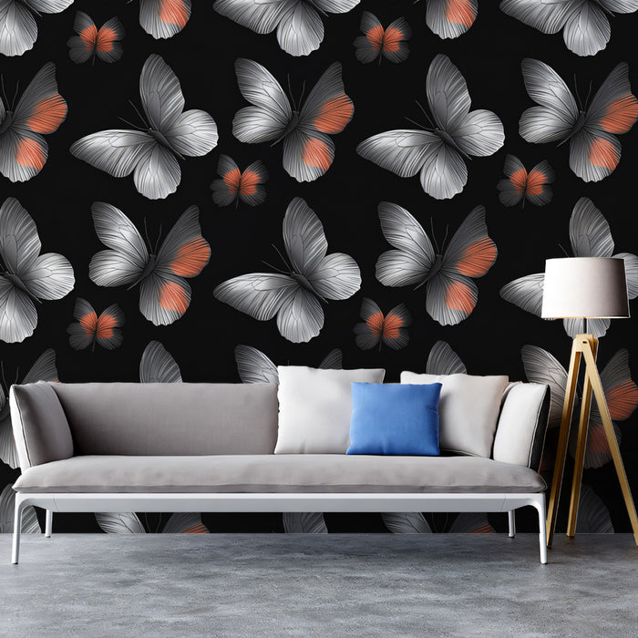 High-Contrast Butterfly Mural Wallpaper | Black & White