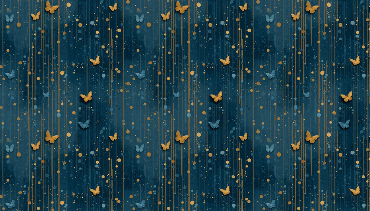 Gilded Butterfly Mural Wallpaper | Navy & Gold