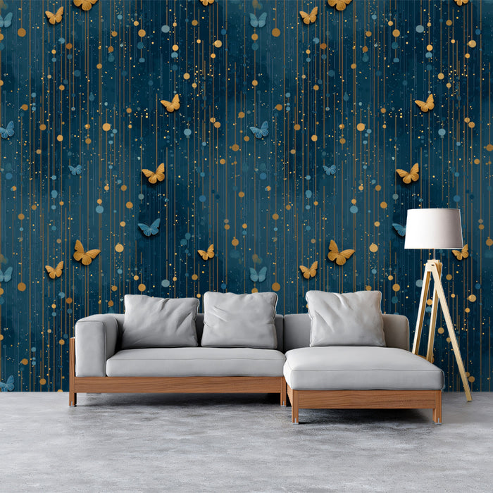 Gilded Butterfly Mural Wallpaper | Navy & Gold