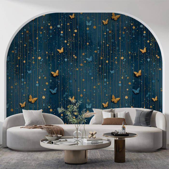 Gilded Butterfly Mural Wallpaper | Navy & Gold