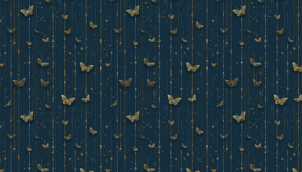Luminous Butterfly Mural Wallpaper | Navy & Gold