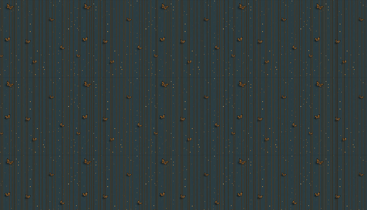 Minimalist Butterfly Mural Wallpaper | Dusty Blue & Gold