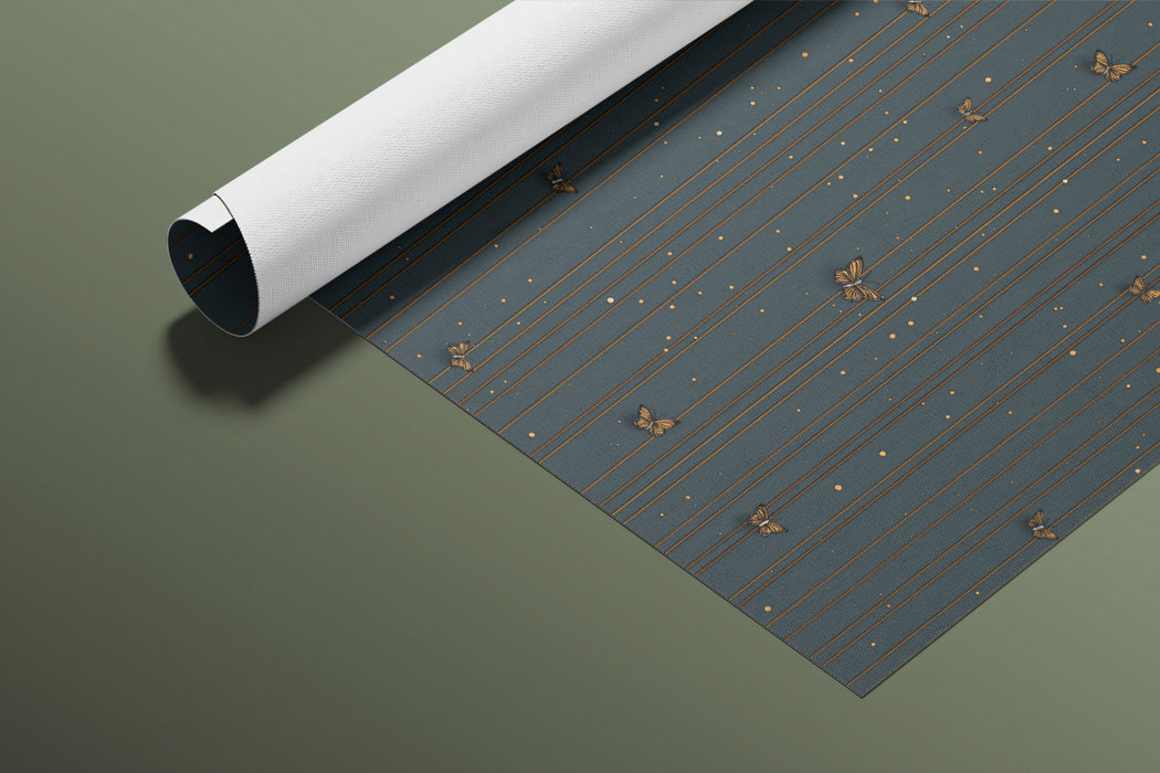 Minimalist Butterfly Mural Wallpaper | Dusty Blue & Gold
