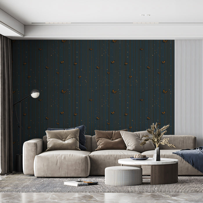 Minimalist Butterfly Mural Wallpaper | Dusty Blue & Gold