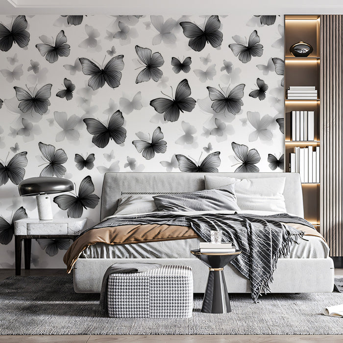 Monochrome Butterfly Mural Wallpaper | Black & White