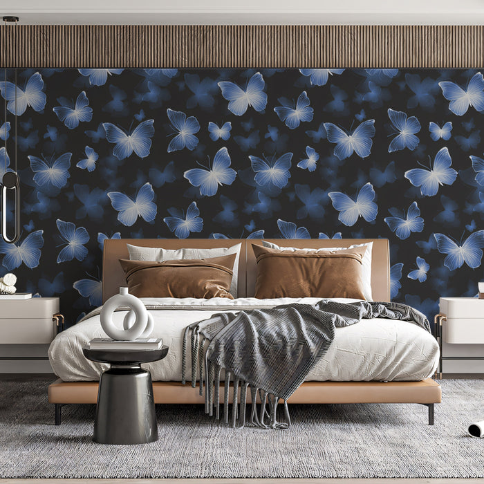 Blue Butterfly Mural Wallpaper | Dark Gray & Blue
