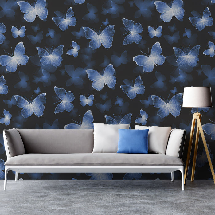 Blue Butterfly Mural Wallpaper | Dark Gray & Blue