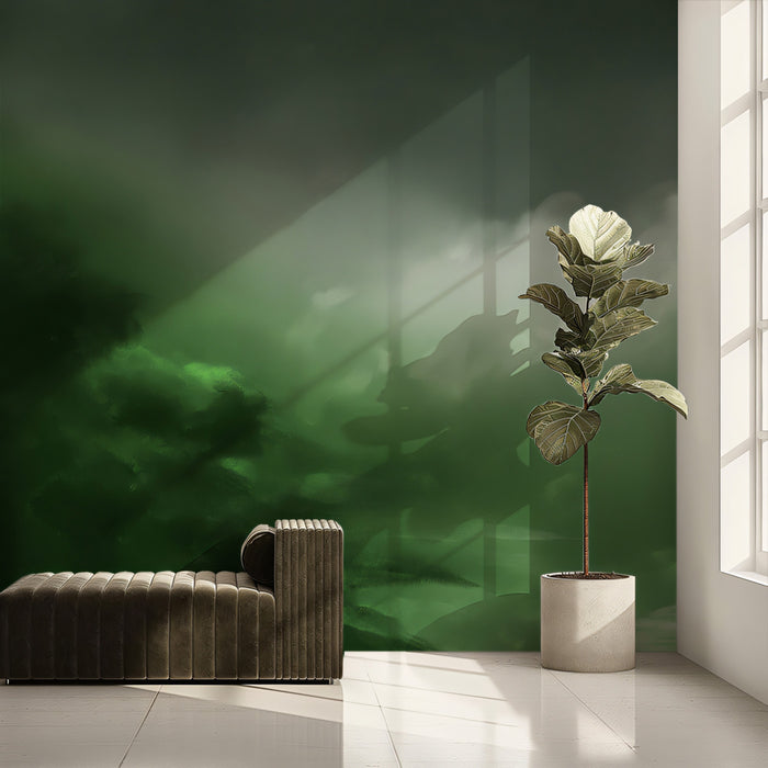 Moody Cloudscape Mural Wallpaper | Green & Black