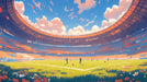 Stadium Mural Wallpaper in Playroom | Blue, Orange, and Various Colors of Stadium