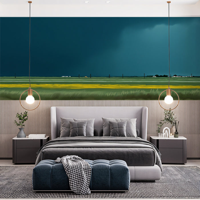 Abstract Stormy Sky Mural Wallpaper | Teal & Yellow
