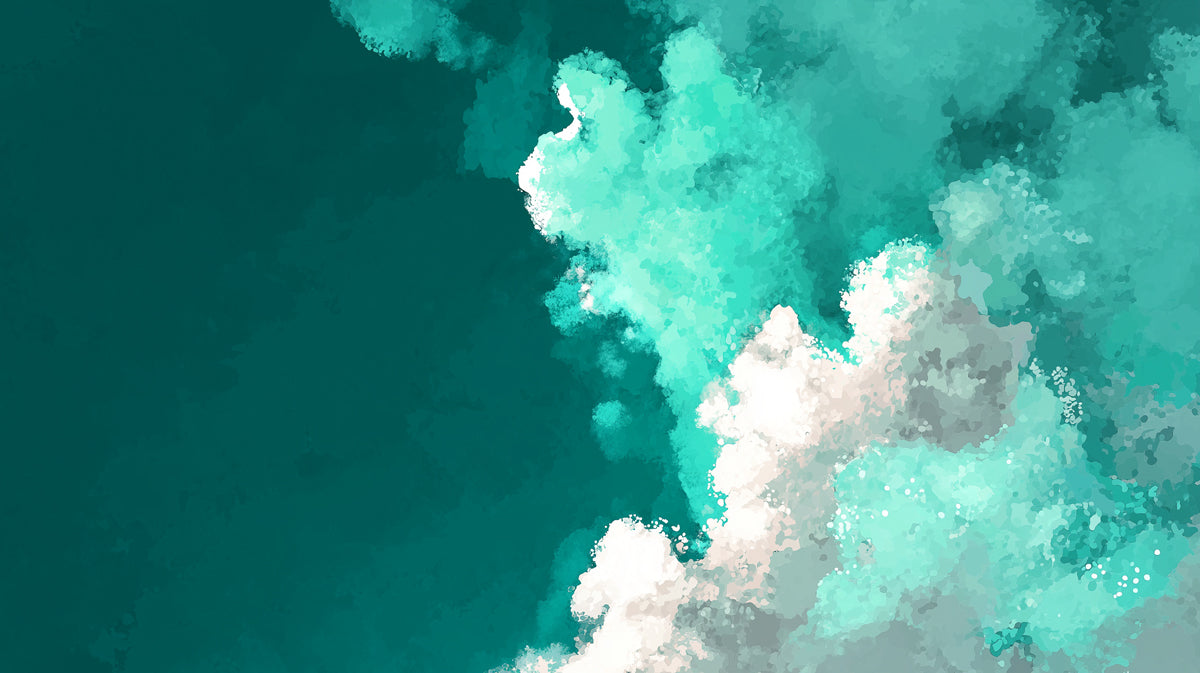 Abstract Watercolor Cloud Mural Wallpaper | Teal & White