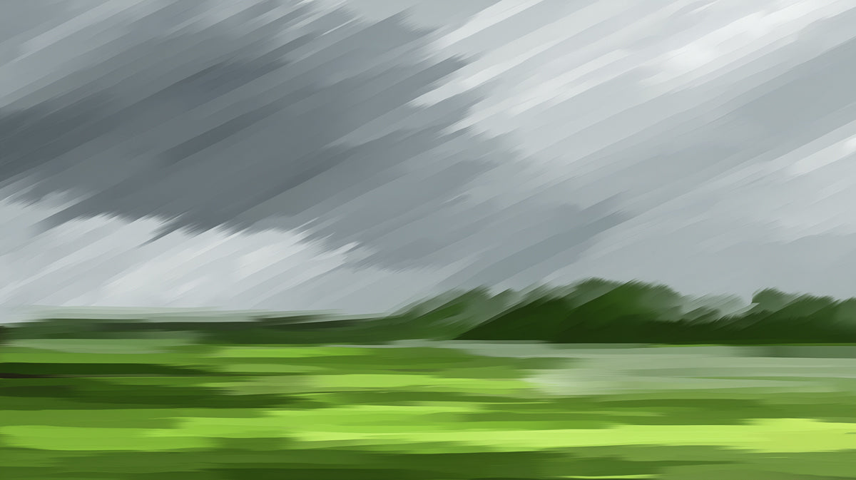 Abstract Landscape Mural Wallpaper | Green Field & Gray Sky
