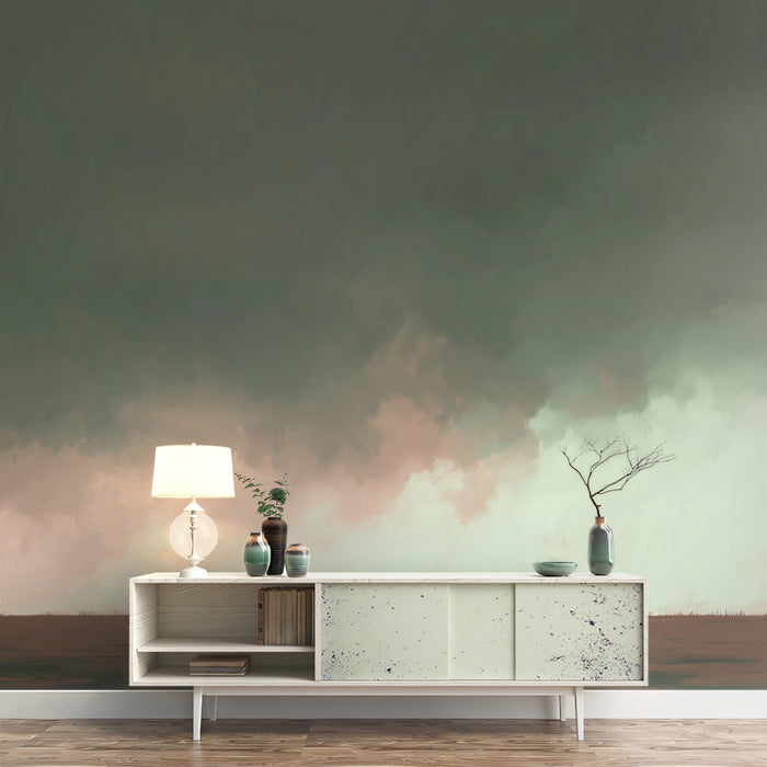 Abstract Stormy Field Mural Wallpaper | Muted & Moody