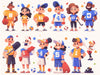 Cartoon Sports Players Mural Wallpaper in Playroom | Various Colors (Orange, Blue, Yellow, etc.) of Sports Players