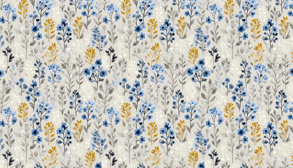 Delicate Wildflower Pattern Mural Wallpaper | Blue & Gold