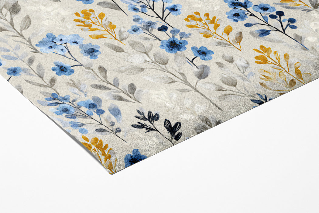 Delicate Wildflower Pattern Mural Wallpaper | Blue & Gold