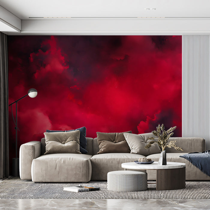Abstract Crimson Cloud Mural Wallpaper | Dramatic Red Smoke Texture