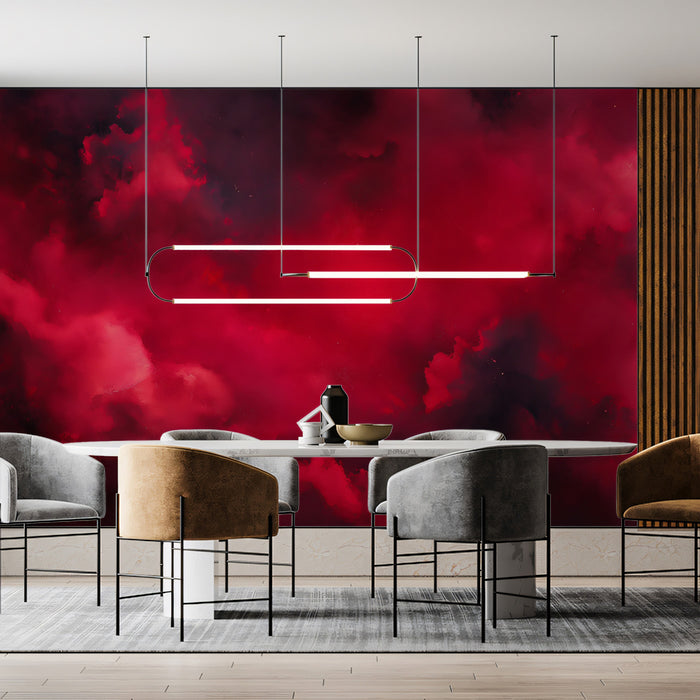Abstract Crimson Cloud Mural Wallpaper | Dramatic Red Smoke Texture