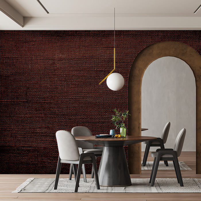 Dark Red Woven Texture Mural Wallpaper | Rustic Linen Wall Decor