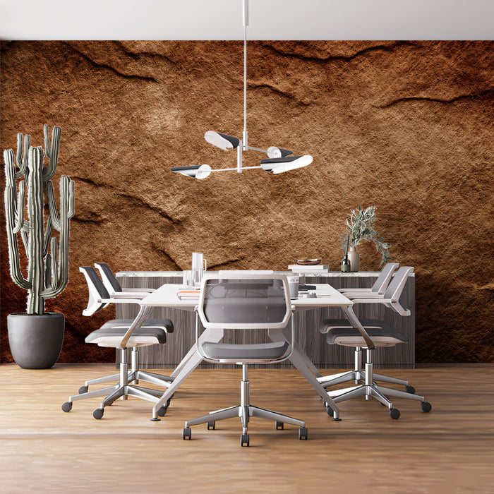 Rustic Stone Mural Wallpaper | Earthy Red-Brown Cracked Texture