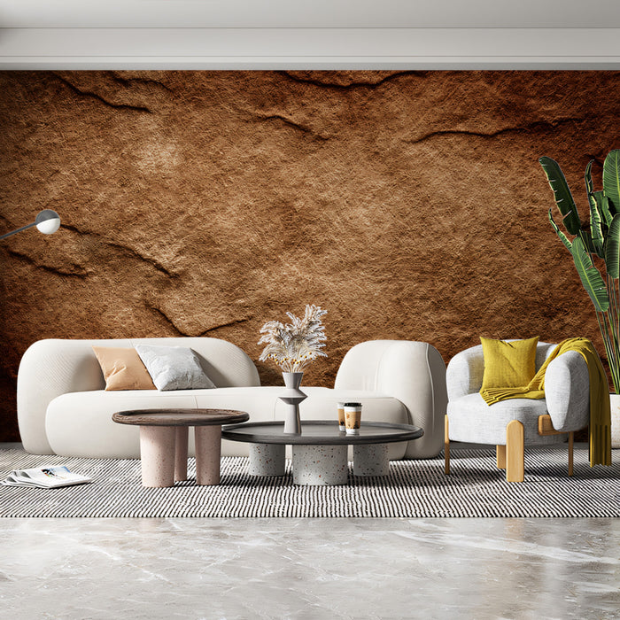 Rustic Stone Mural Wallpaper | Earthy Red-Brown Cracked Texture