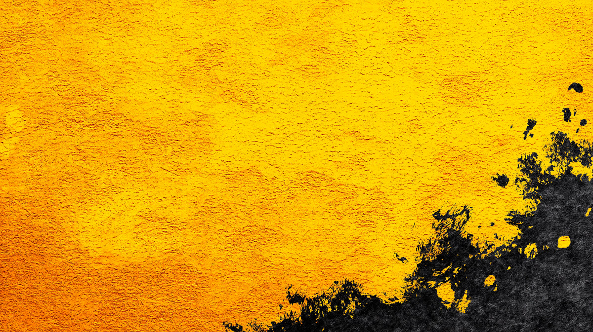 Bold Yellow Mural Wallpaper | Abstract Black Ink Blot Texture